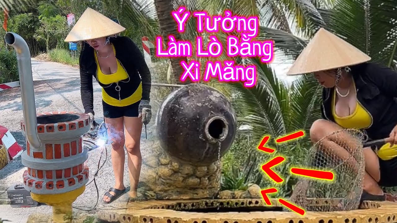 Ý tưởng làm lò bằng xi măng | Cá lóc đồng kho quẹt rau tập tàn luộc | Hiếu Ế Miền Tây Sơn Ngố