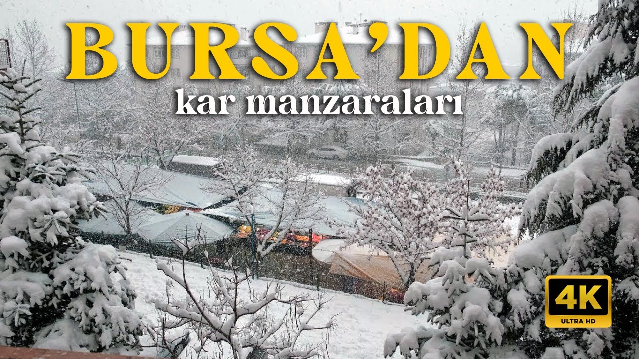 [4K] Bursa'da kar yağışı, | 23 January  2022, Snowfall and city sounds | Winter Ambience