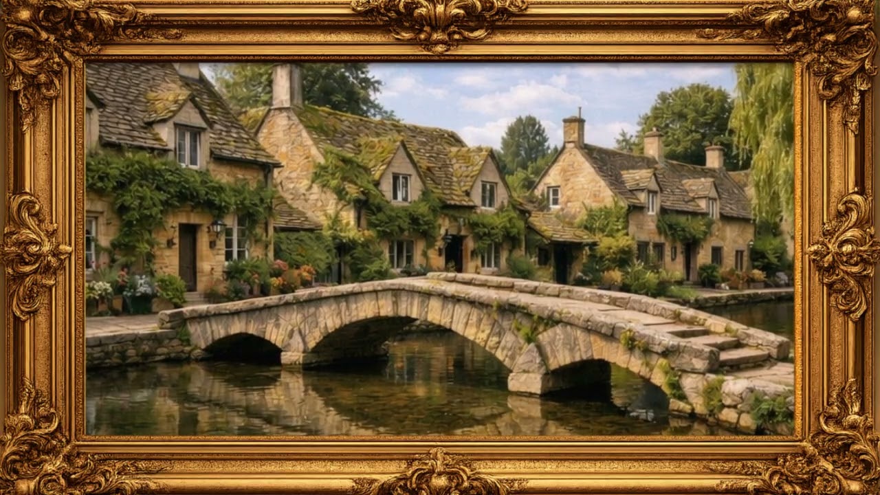 Bourton-on-the-Water Ambience | Classical Music & Flowing River | Moss-Covered Cotswolds Village