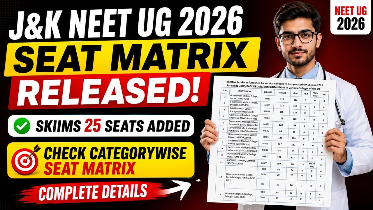 🚨J&K NEET UG 2026 Seat Matrix Released😱 | Check Category-wise Seat Matrix🔥 | #jkbopee