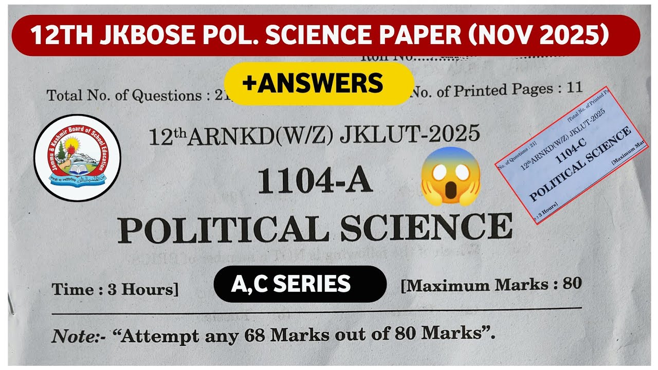 jkbose class 12th todays political science paper 😱 | jkbose class 12th political science 2025 