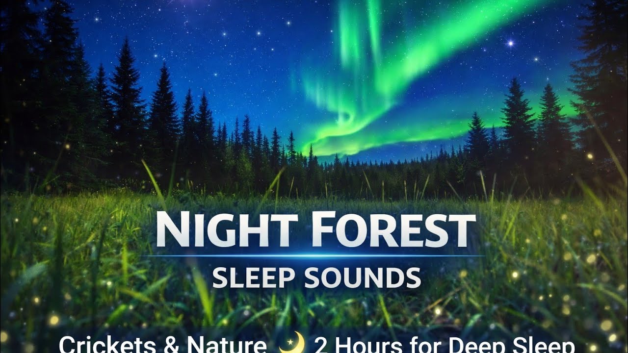 Northern Lights Forest Night 🌌 2 Hours of Cricket Chirps, Insects & Relaxing Music for Sleep