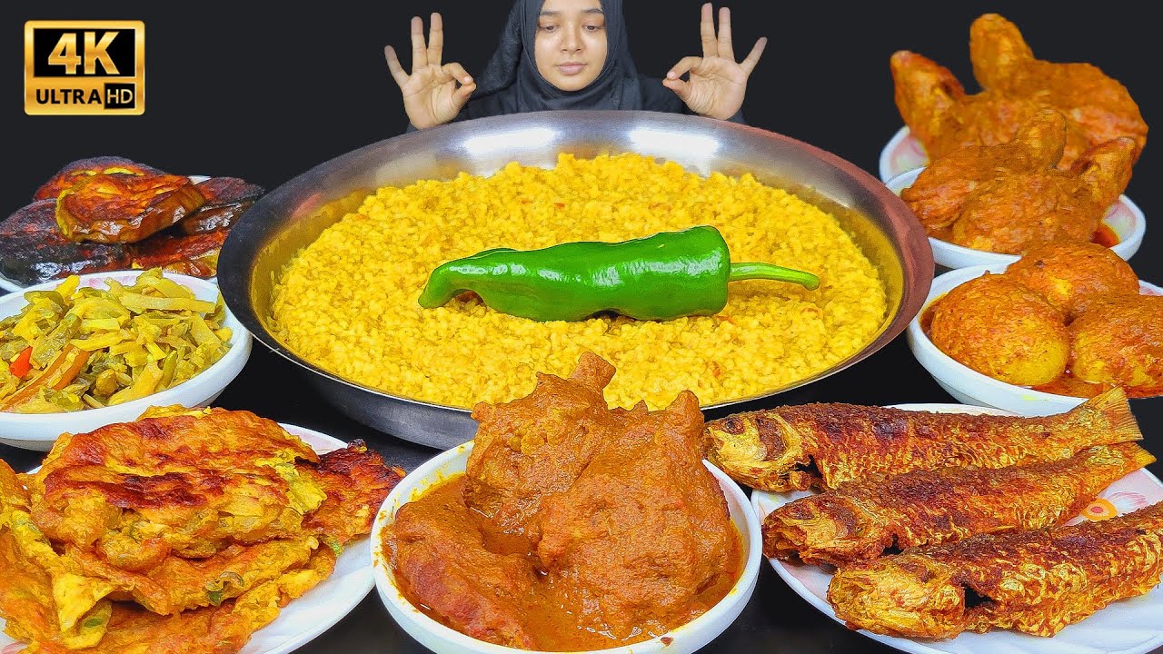 ASMR MUKBANG MUTTON CURRY CHICKEN CURRY EGG CURRY BRINJAL FRY FISH FRY WITH KHICHDI *BIGBITES *AMSR
