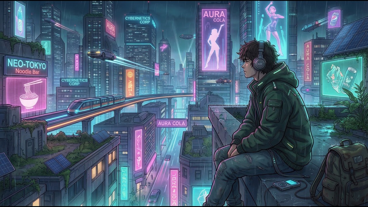 Cyberpunk Rooftop Jazz 🌧️ Cowboy Bebop Inspired Lofi | Rainy Night Study & Relax Music