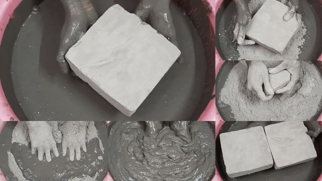 Soft Crunchy Earthy Grey Clay Slabs Crumbling in💦+on Paste & Paste Mixing/Playing ASMR
