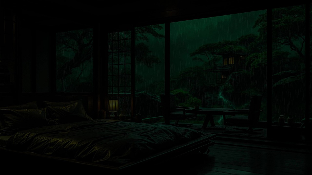 Tranquil Spring Garden Rain Sounds 🌧 (No Ads) | Still Dark Bedroom Night Ambience for Deep Sleep