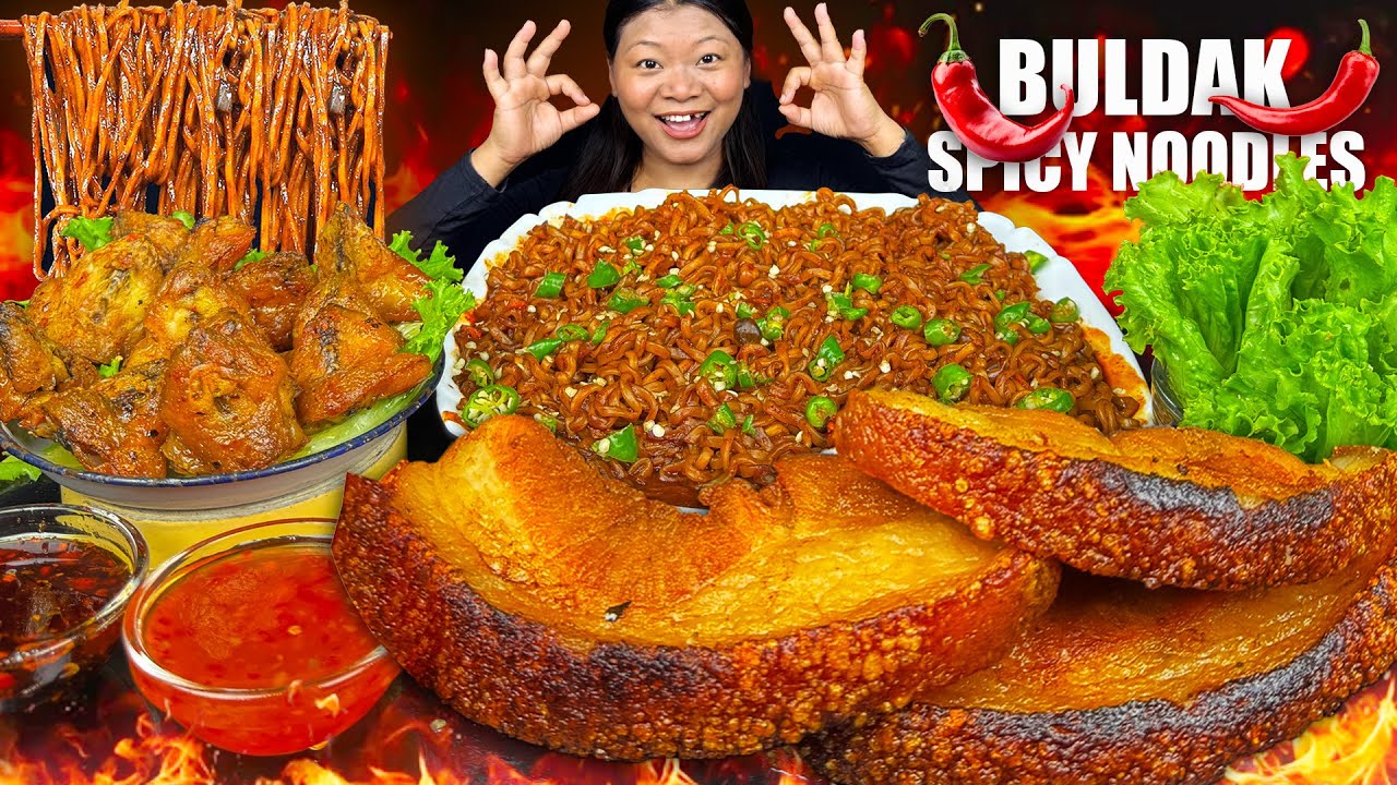 EXTREME Spicy Black Bean Noodles Challenge 🔥 | Fried Pork & Chicken Diamond Mukbang