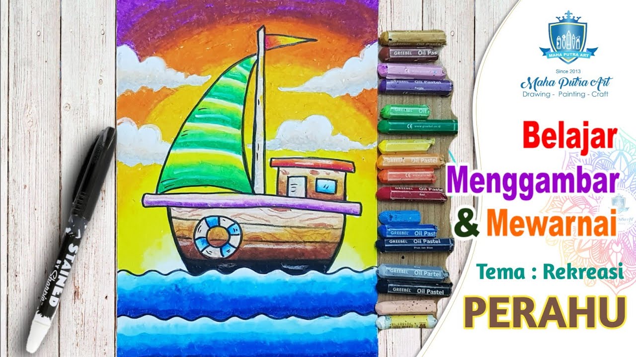Belajar Menggambar Mewarnai Gambar Perahu Layar dengan Mudah #gambarperahu #menggambarmudah
