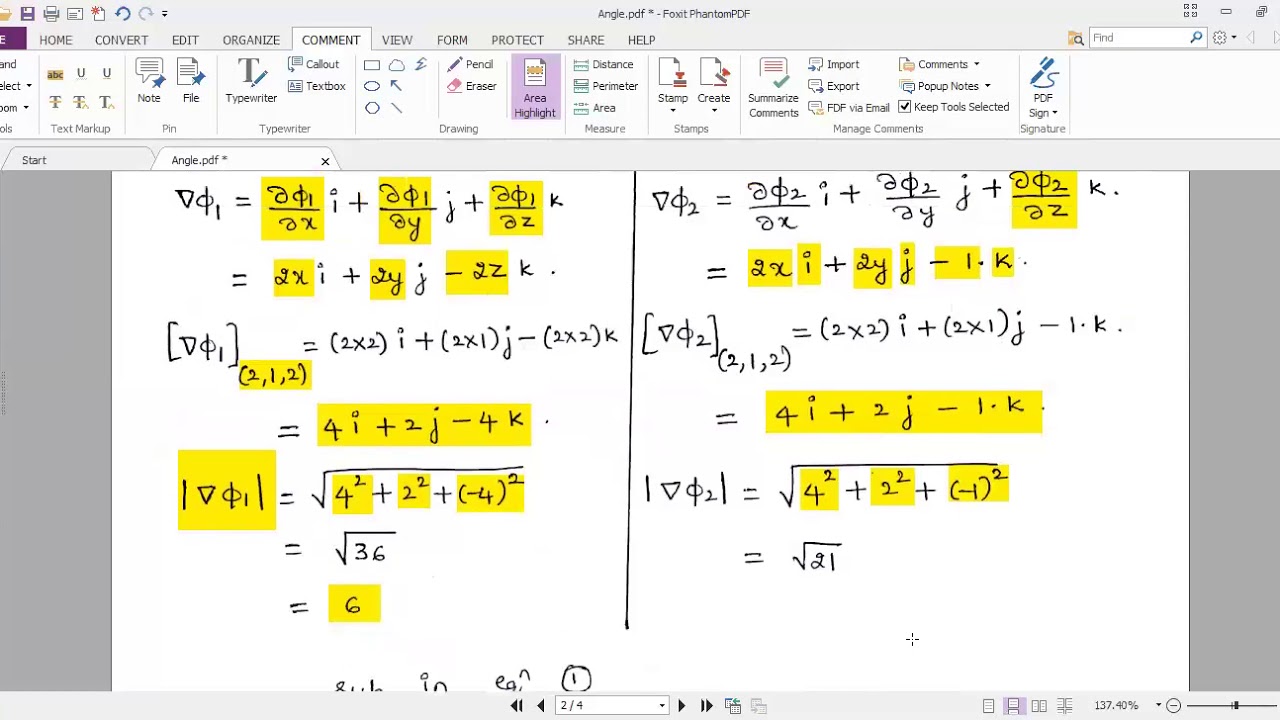 Angle between two surfaces