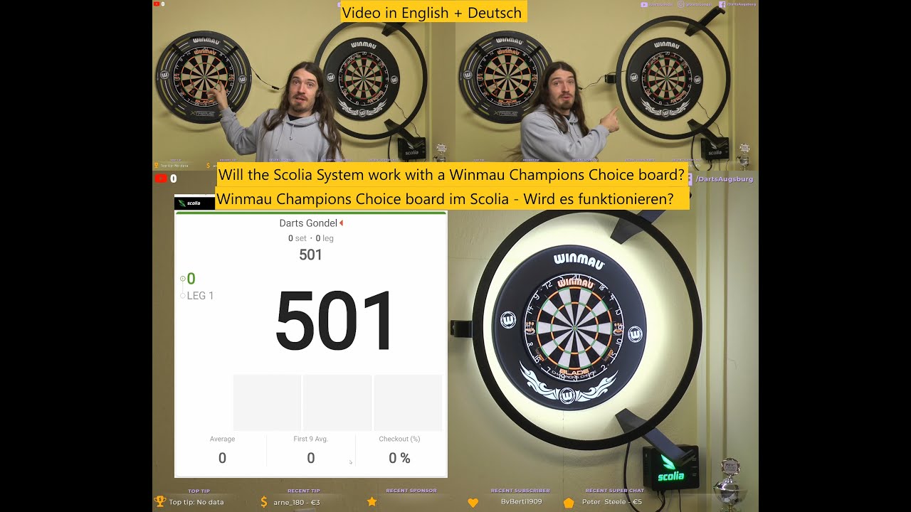 Steeldarts auto-scoring test: Scolia + Winmau champions choice sisal board. English and Deutsch :P