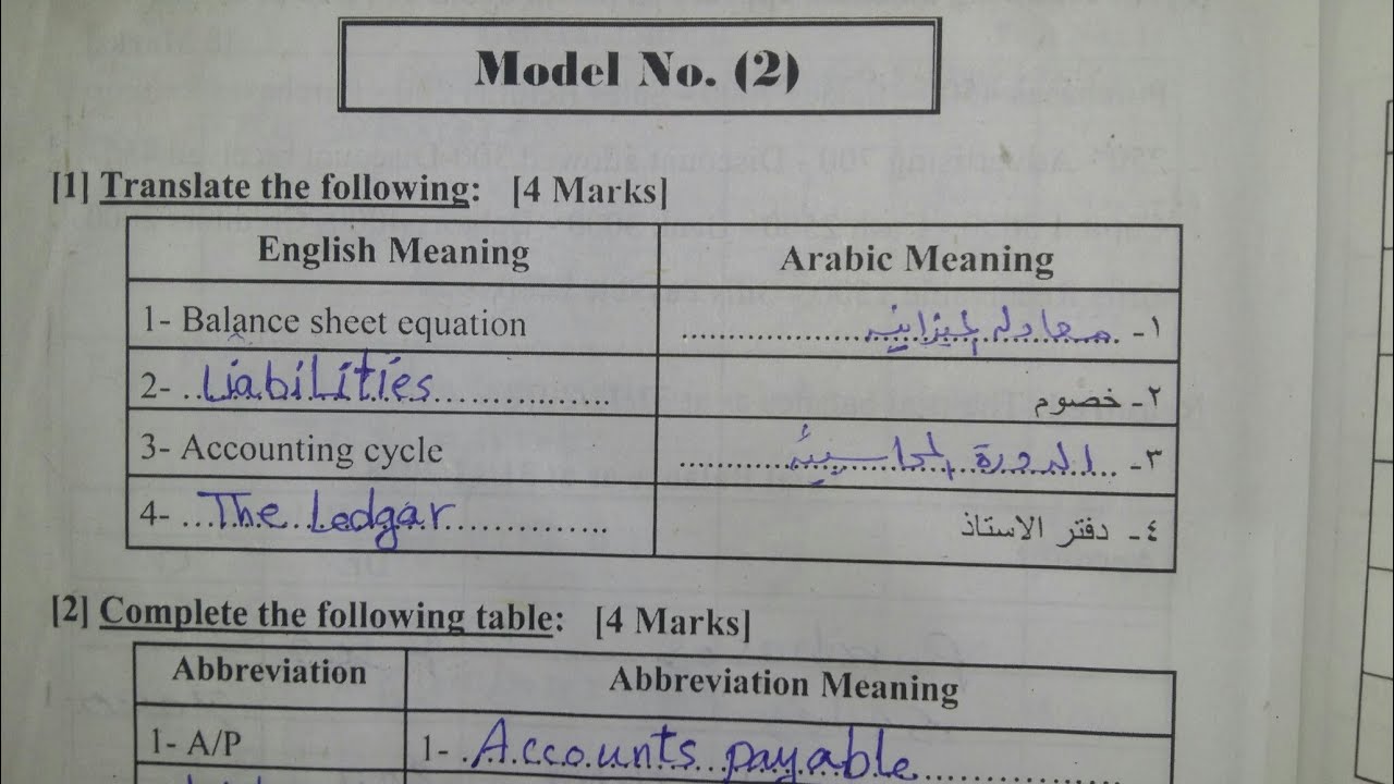حل النموذج الثانى .سكرتارية افرنجية. الصف الثانى التجارى.  .الترم الثانى. محاسبة E. بالإنجليزية.