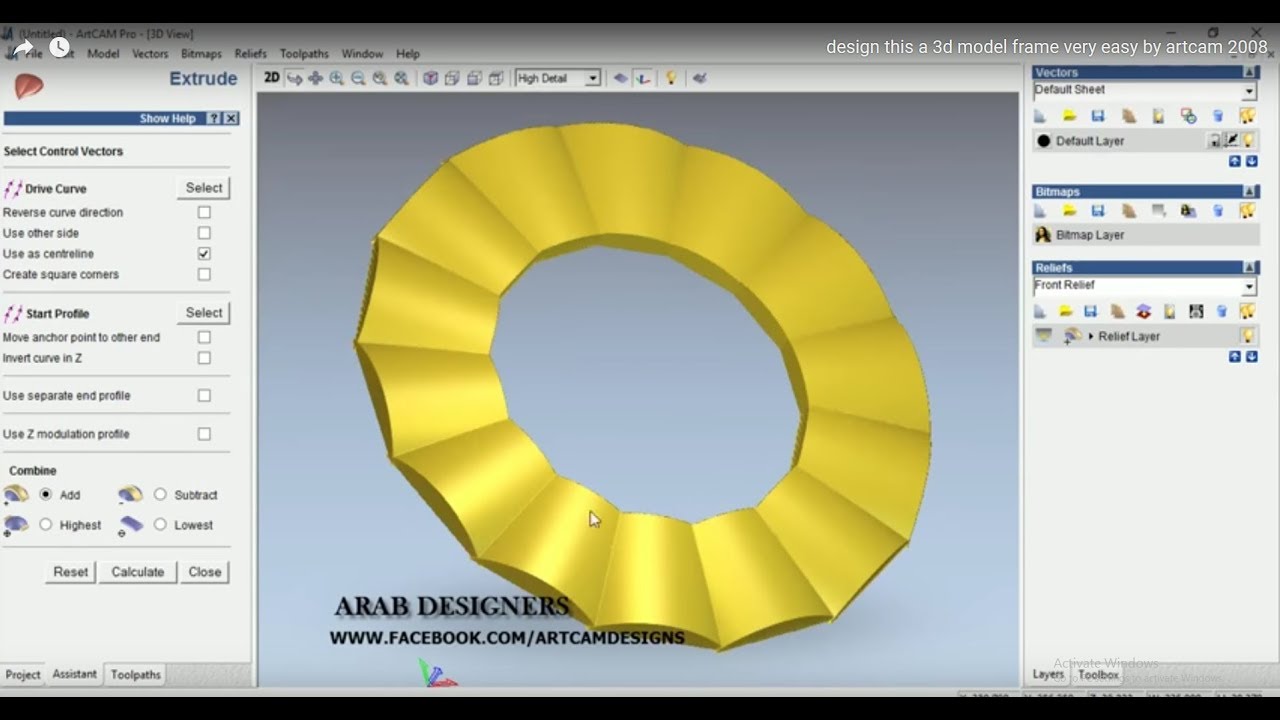 design this a 3d model frame very easy by artcam 2008