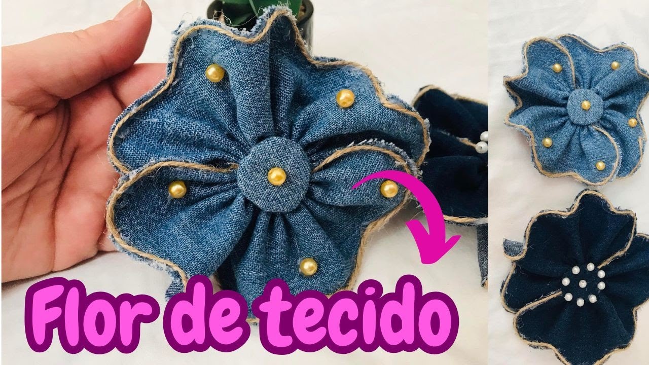COMO FAZER FLOR COM RETALHO JEANS - PASSO A PASSO #costuracriativa #incrível