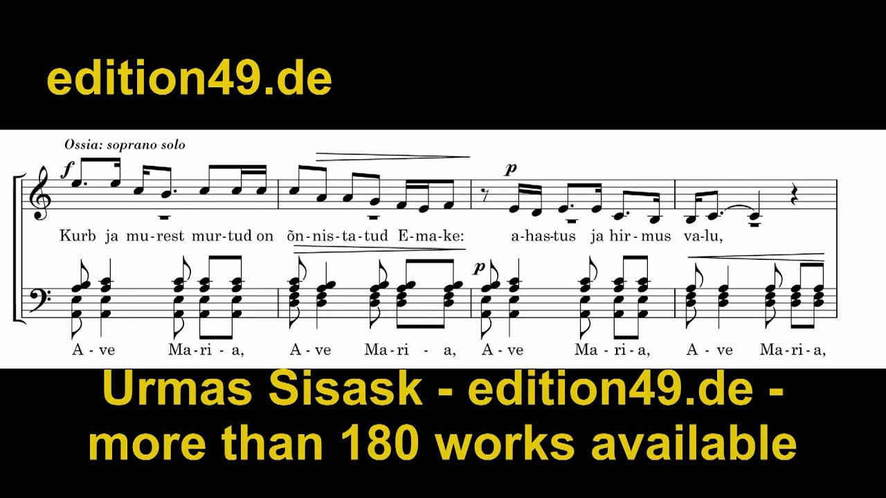 Urmas Sisask Nr 8 from songs in honour of holy virgin Maria Choir music Chormusik