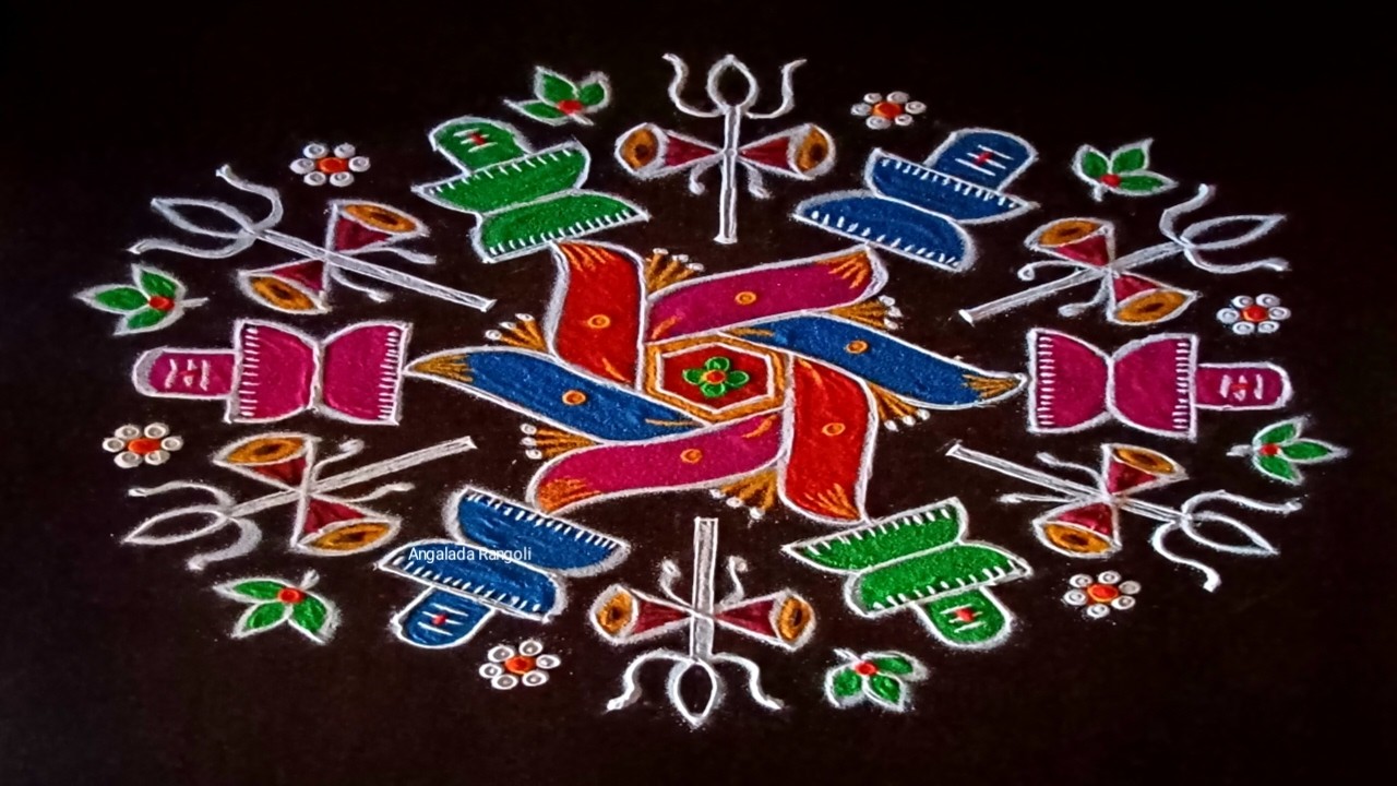 Easy rangoli design with dots 🌺 Mahashivarathri special rangolis 🌺 15*8 dots rangolis 🌺