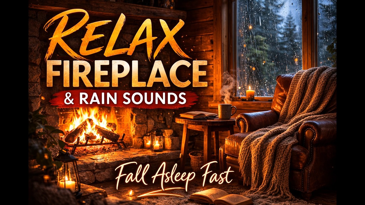 Sleep Instantly 🔥 Cozy Fireplace Cabin Night | Crackling Fire & Rain Sounds for Deep Sleep