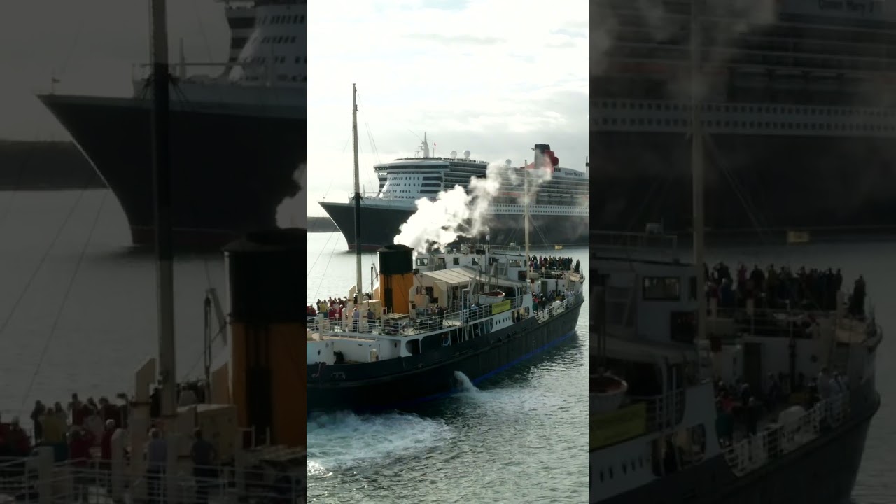 Steamship Shieldhall & Queen Mary 2 #steamship #shieldhall #steam #ship #oceanliner #shorts