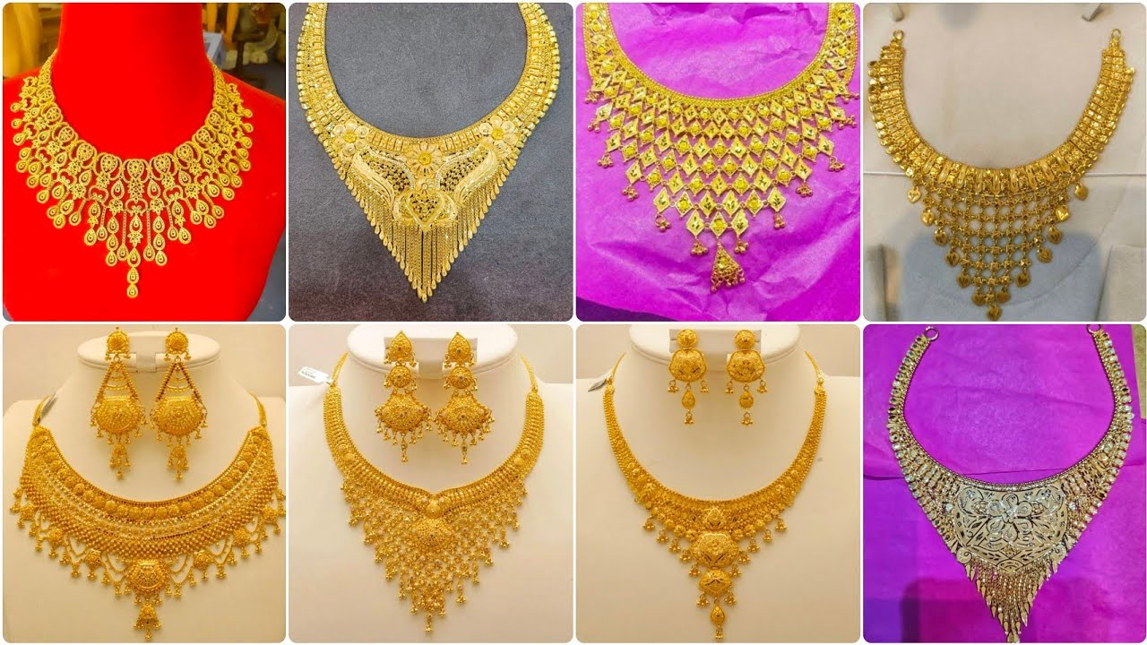 Elegant gold necklace designs//light weight gold necklace latest designs with price and weight