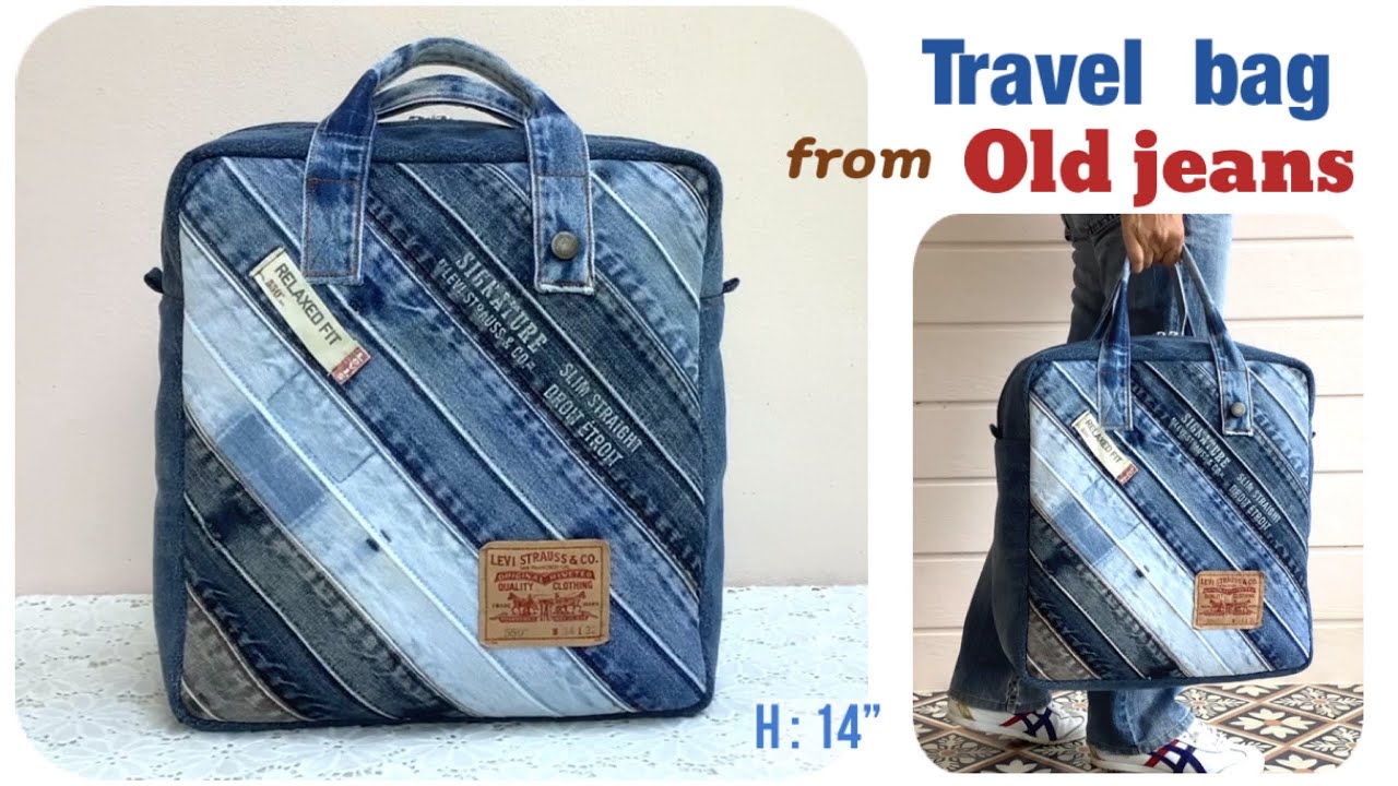 how to sew a large denim travel bags from old jeans,old jeans reuse ideas, sewing diy a travel bags