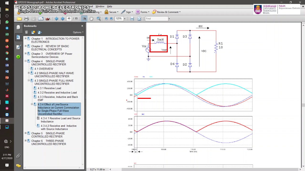 Single-Phase Full Wave Uncontrolled Rectifier - Source Inductance