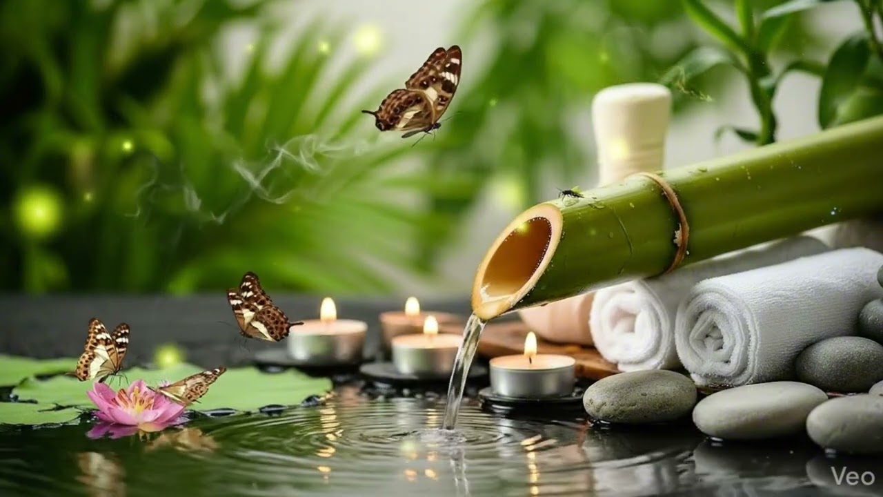38 🌿Bamboo Water Flow & Soft Piano💧Relaxing Music, Sunset Meditation, Emotional Calm & Stress Relief