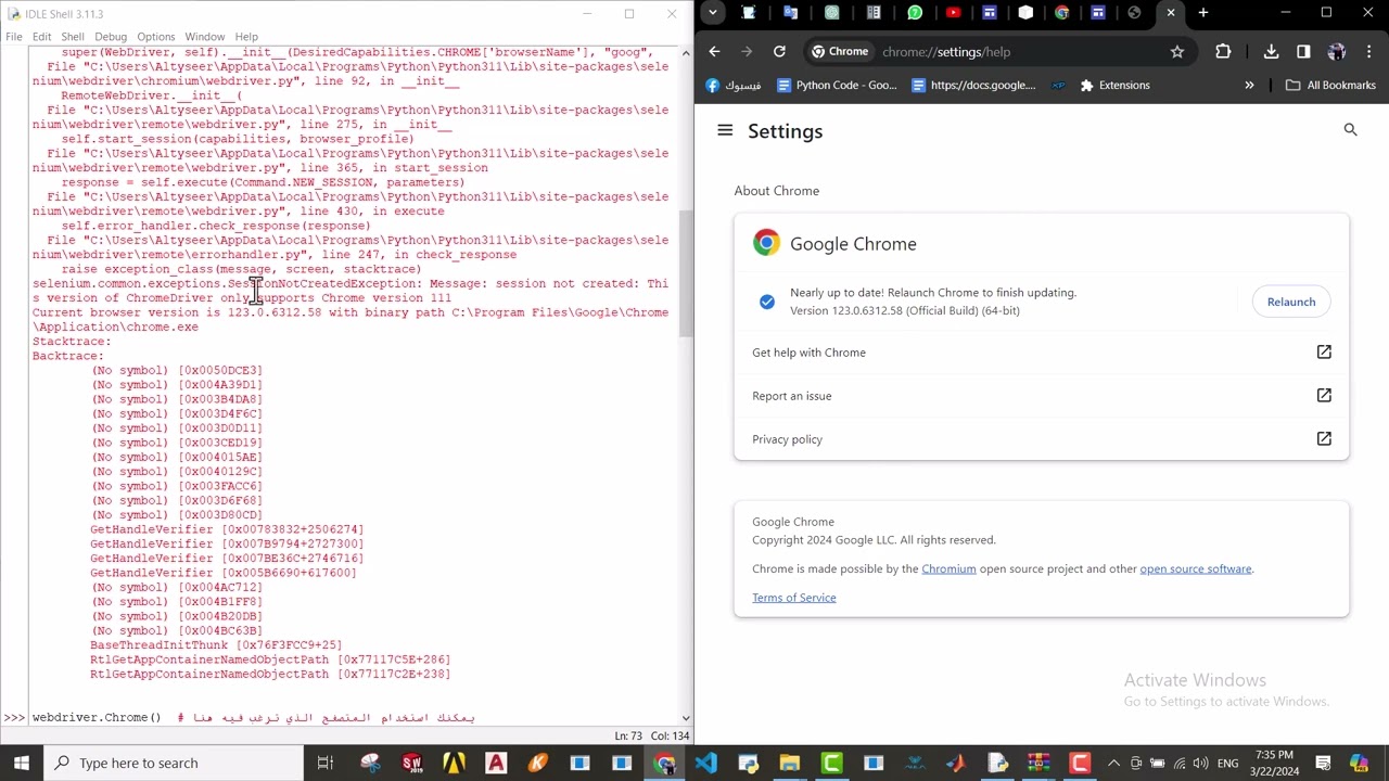 حل مشكلة chromedriver في مكتبة selenium