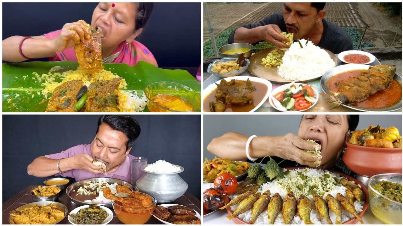 Asmr Eating Katla Macher Jhol, Murgir Mangsho Jhol, Bata Fish fry, Rui Macher Jhol, Alu Makha & Rice