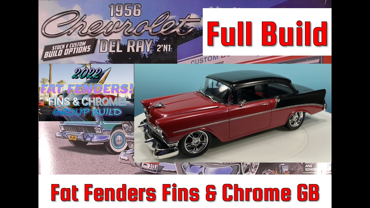 '56 Del Ray Custom - толстые крылья, плавники и хромированные GB. Видео полной сборки 1/25 Revell