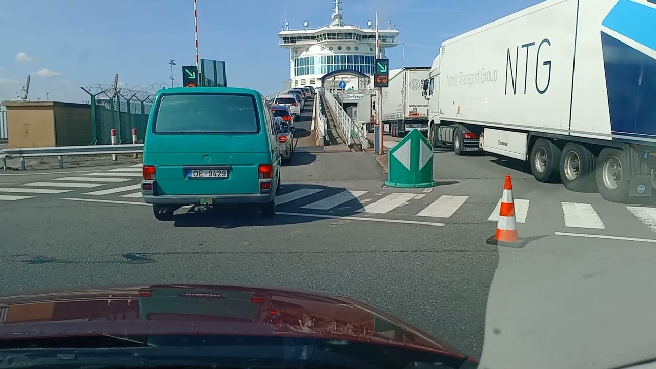 Vehicle Boarding of DFDS Dunkerque Seaways in Dunkirk Port, France.