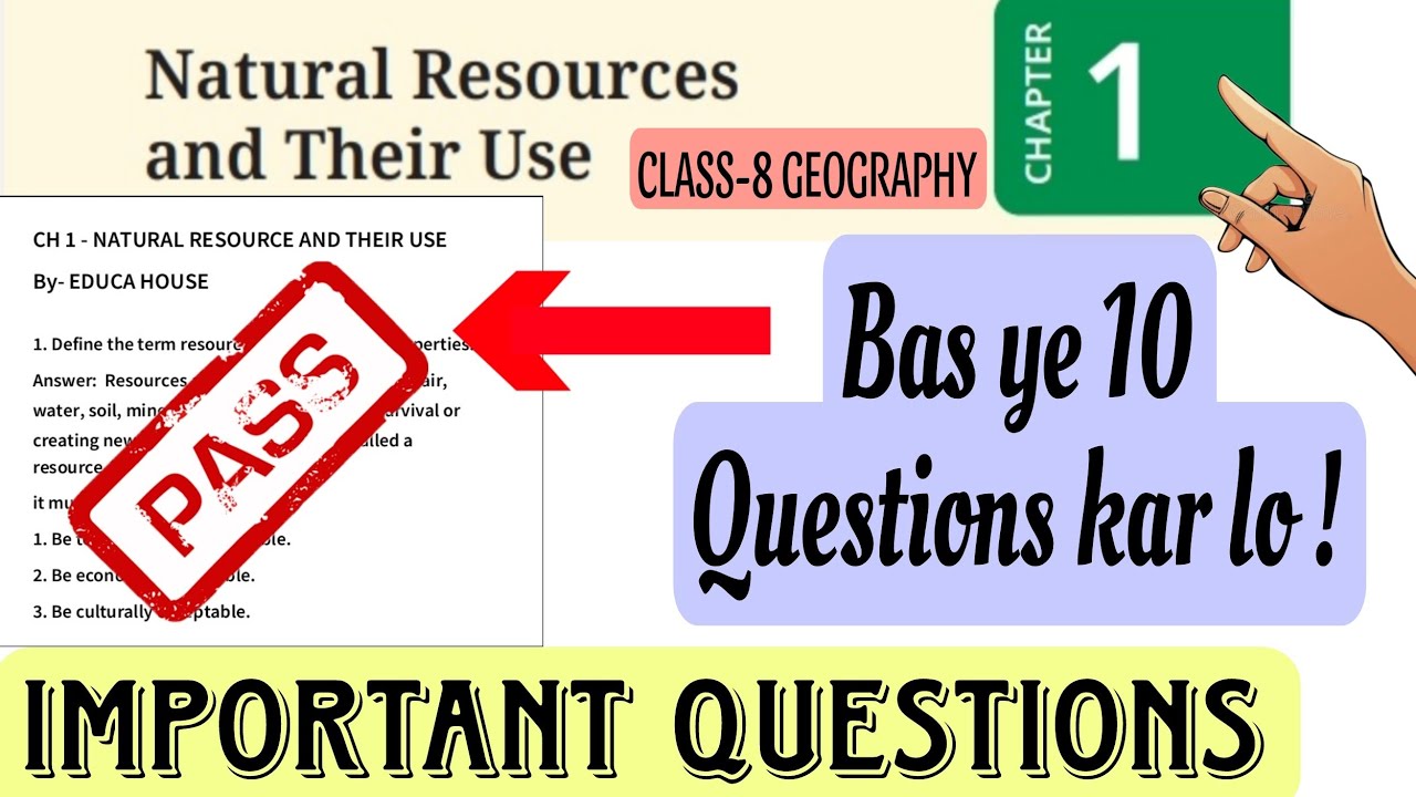 Class-8 Geography CH-1 Important Questions || Natural Resources and their use || Class-8 sst CH-1