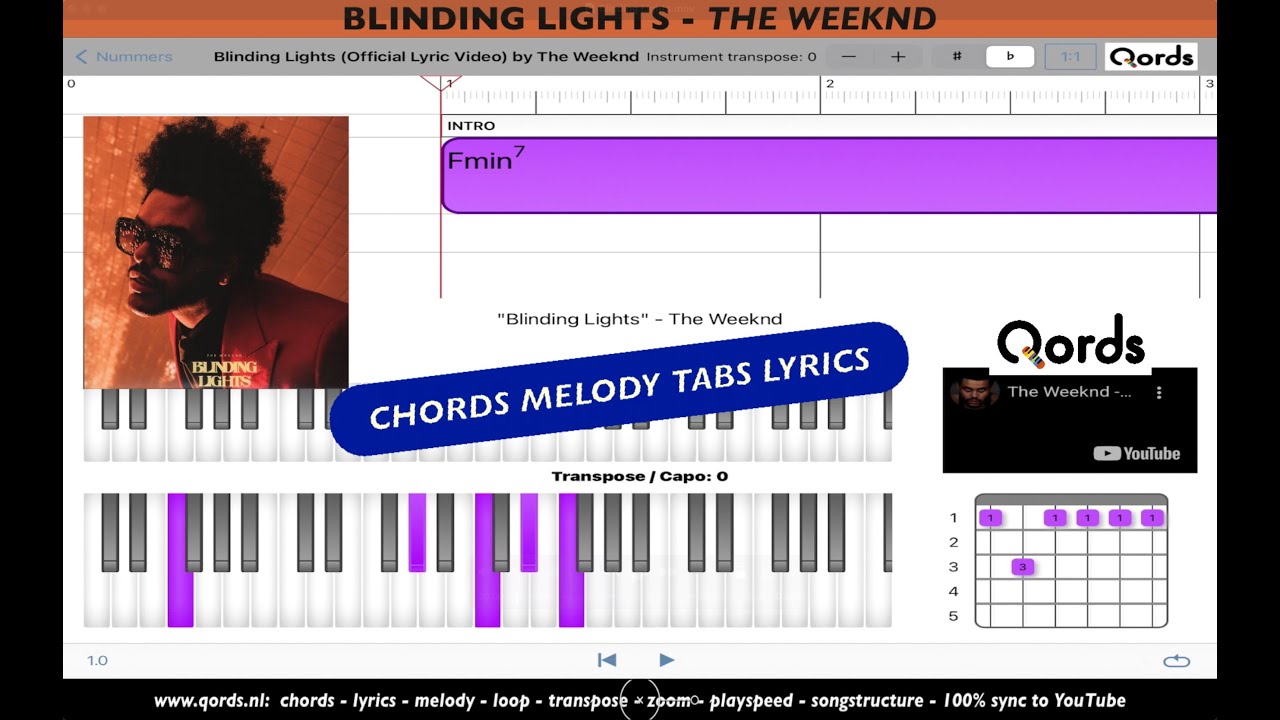 Blinding Lights - THE WEEKND ; [ original key ] Chords, Melody, Lyrics. PlayAlong Video 