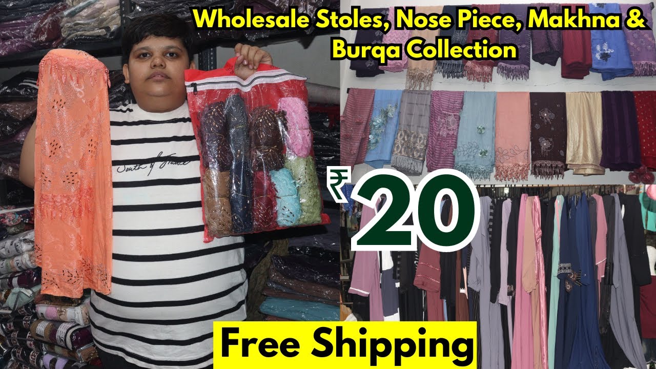 Hyderabad Wholesale ₹ 20 Hijab Stoles, Nose Piece, Makhna & Burqa Collection In OFFER Prices