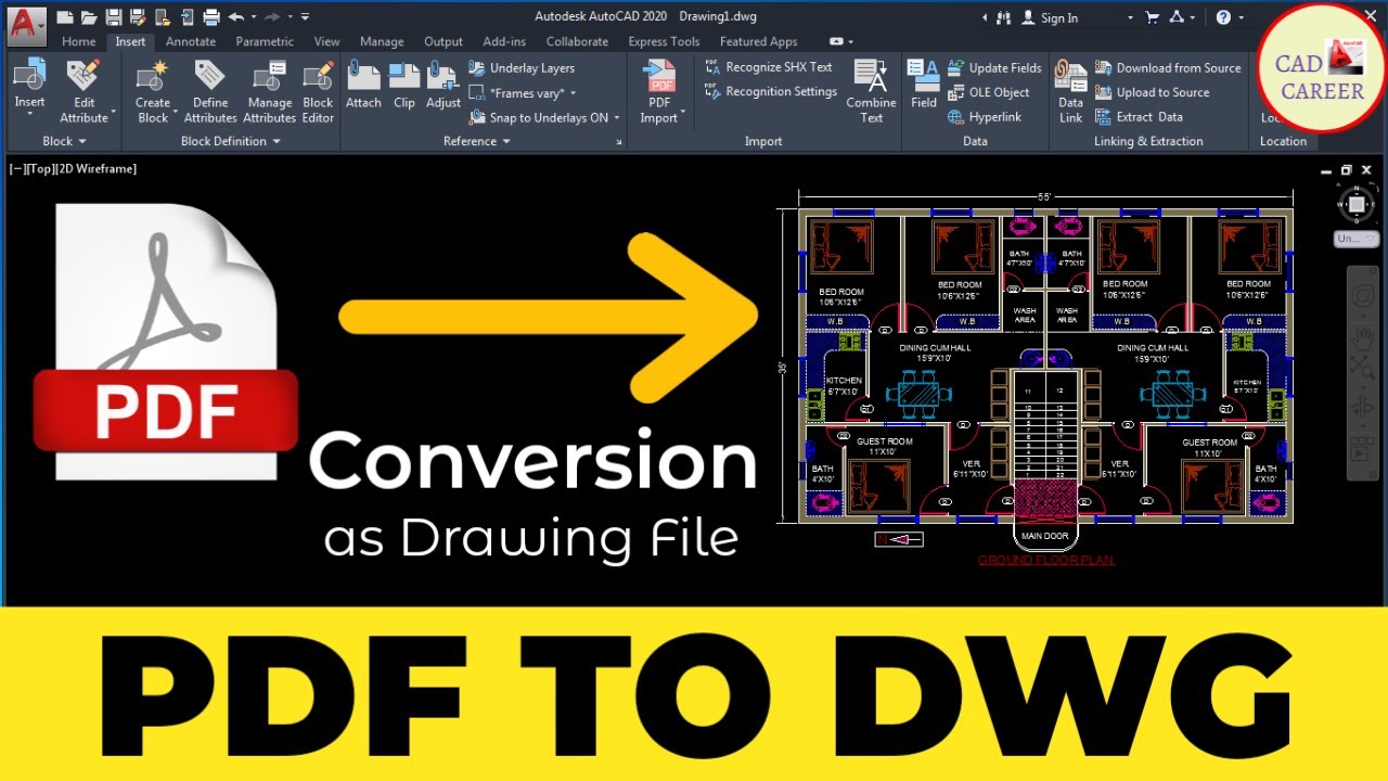 PDF To DWG Conversion As AutoCAD Drawing File | PDF Import To AutoCAD 2020 | HINDI