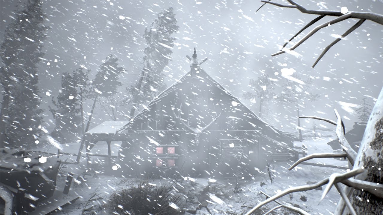 Warm Cabin Night with Distant Storm Winds, Gentle Snowfall & Cozy White Noise for Deep Sleep