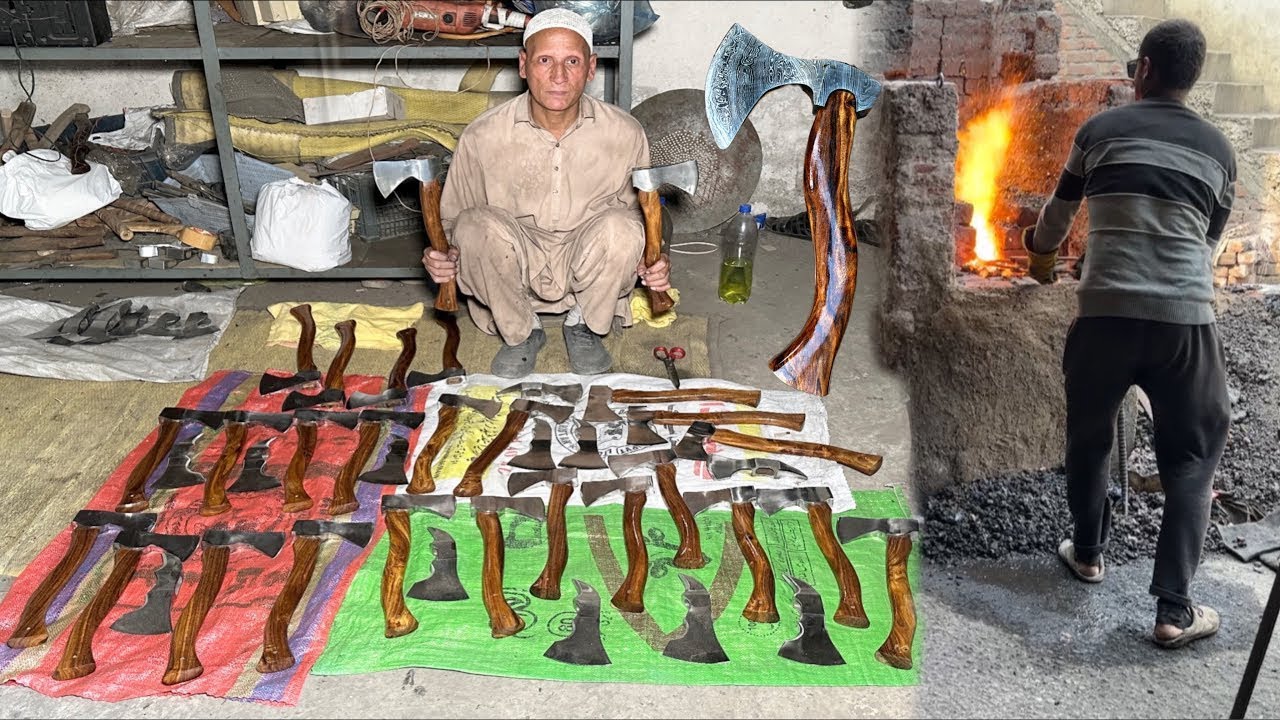 Inside the Premium Damascus Axe Making Process in the USA | Master Blacksmith & Powerful Tools
