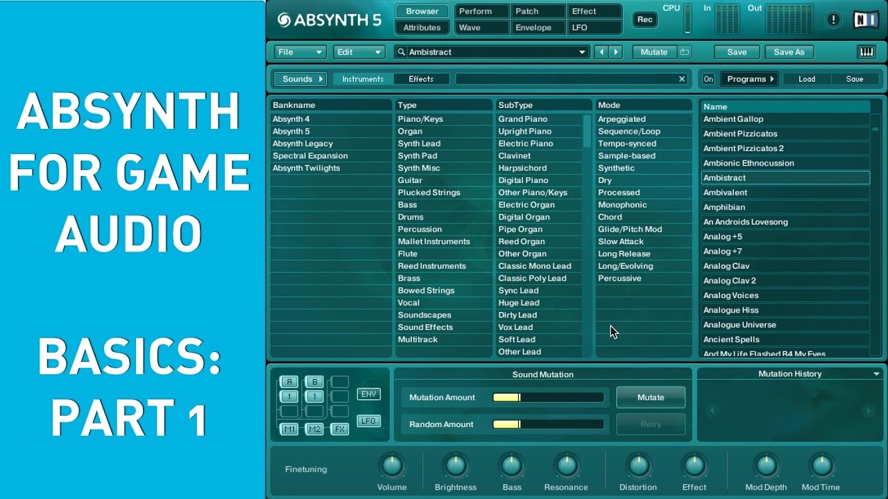 Absynth for Game Audio - Basics Part 1 - The Mutator