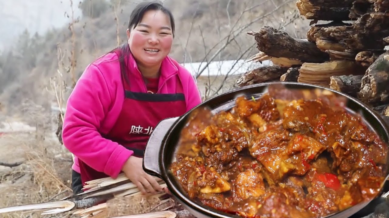 【陕北霞姐】5斤新鲜牛排，切块炖熟做“红烧牛排”，肉质软烂入味，大吃吃肉太美了！