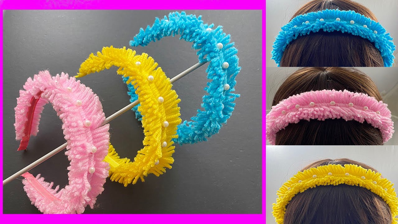 🌹 How to make a Beautiful Headband with Knitting Yarn & Beads | Hairband | tiara de lã | ऊनी हेडबैंड