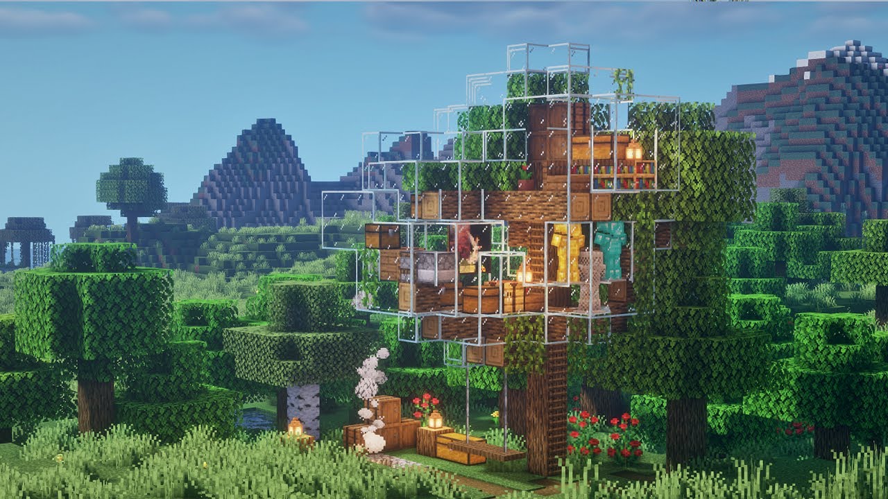 Minecraft : Tree house : Glass Tree House : Glass House