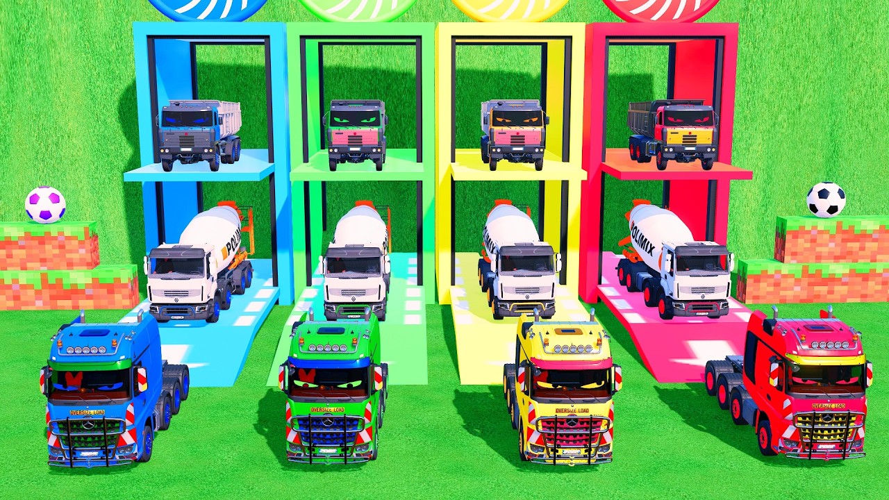 HEAVY HAUL - GIANT MIXER TRUCKS MEET DOUBLE FLATBED TRAILER CHALLENGE, MERCEDES, VOLVO, KAMAZ #15