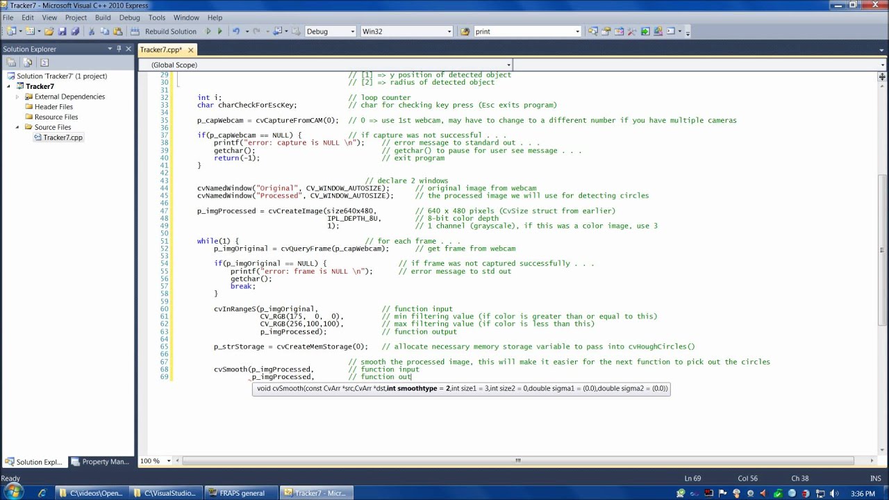 OpenCV tutorial 1 - config with MS VC++ 2010, 1st object recognition and tracking program