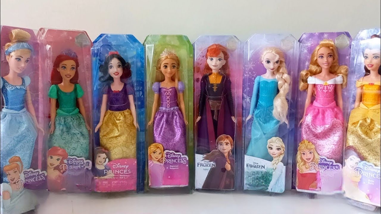 ASMR Most Popular Disney Princess Mattel Dolls   lots of colorful rainbow Dresses   unpacking toys 
