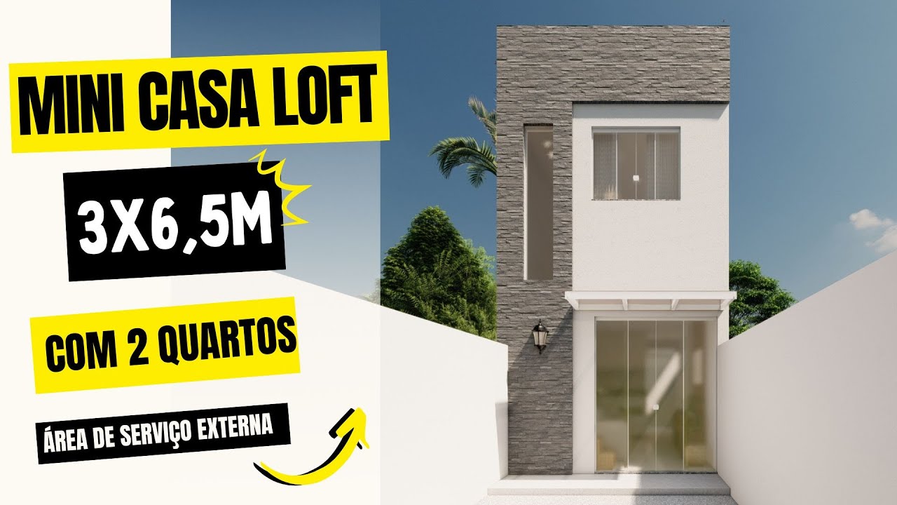 MINI CASA 3X6,5 COM 2 QUARTOS | Plano de casa | Tiny house | Desain Rumah