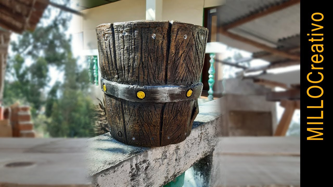 Como hacer maceta de cemento imitación a madera