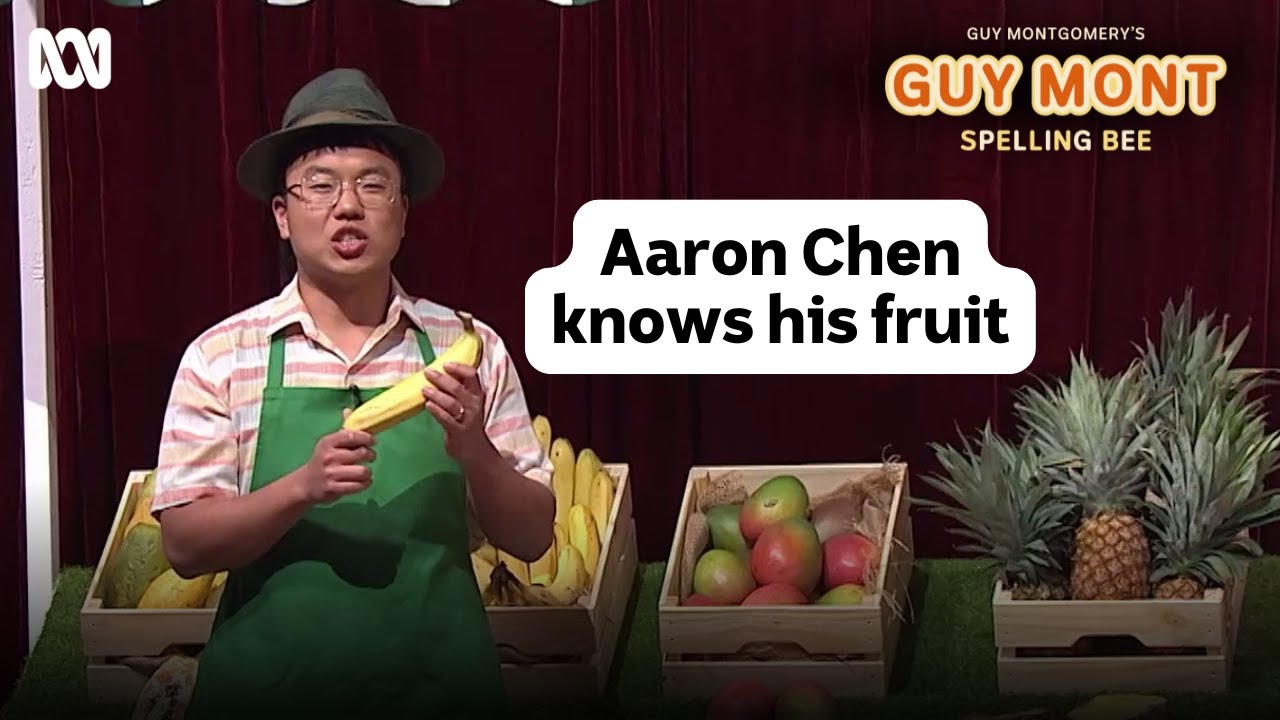 Aaron Chen transforms into a greengrocer | Guy Montgomery's Guy Mont Spelling Bee | ABC iview