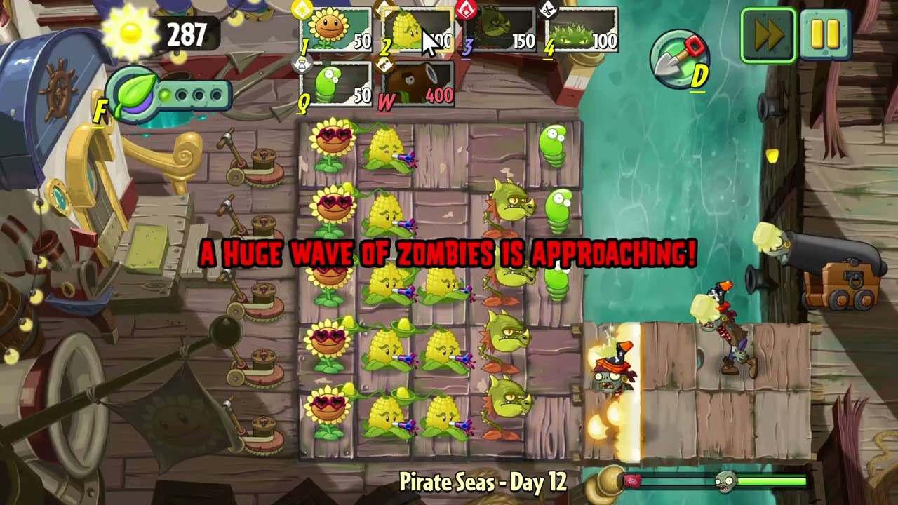 pvz2 Gardendless - pirate seas level 12