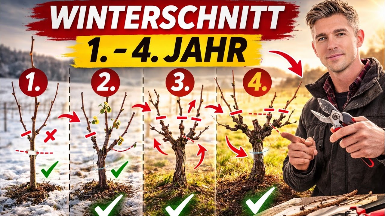 Rebschnitt im 1. bis 4. Jahr: So machst du es richtig (Winterschnitt Anleitung)
