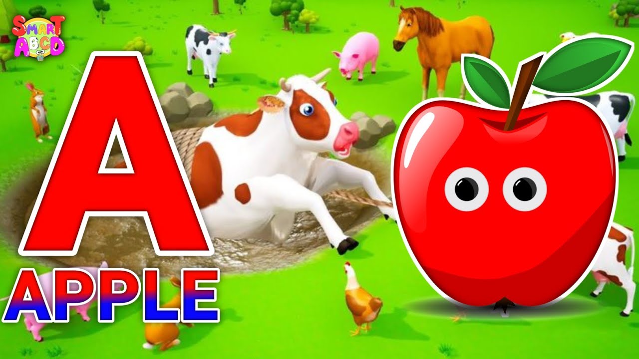 Phonics Song 2 with TWO Words in 3D - A For Apple🍎🍏- ABC Alphabet Songs with Sounds for Children's