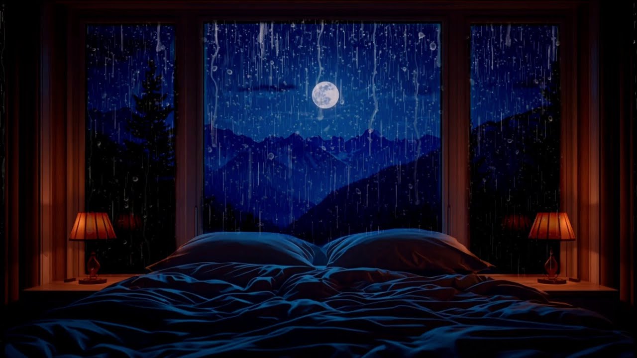 ASMR Cozy Bedroom Rain at Night 🌙 Soft Rain & Moonlight for Sleep