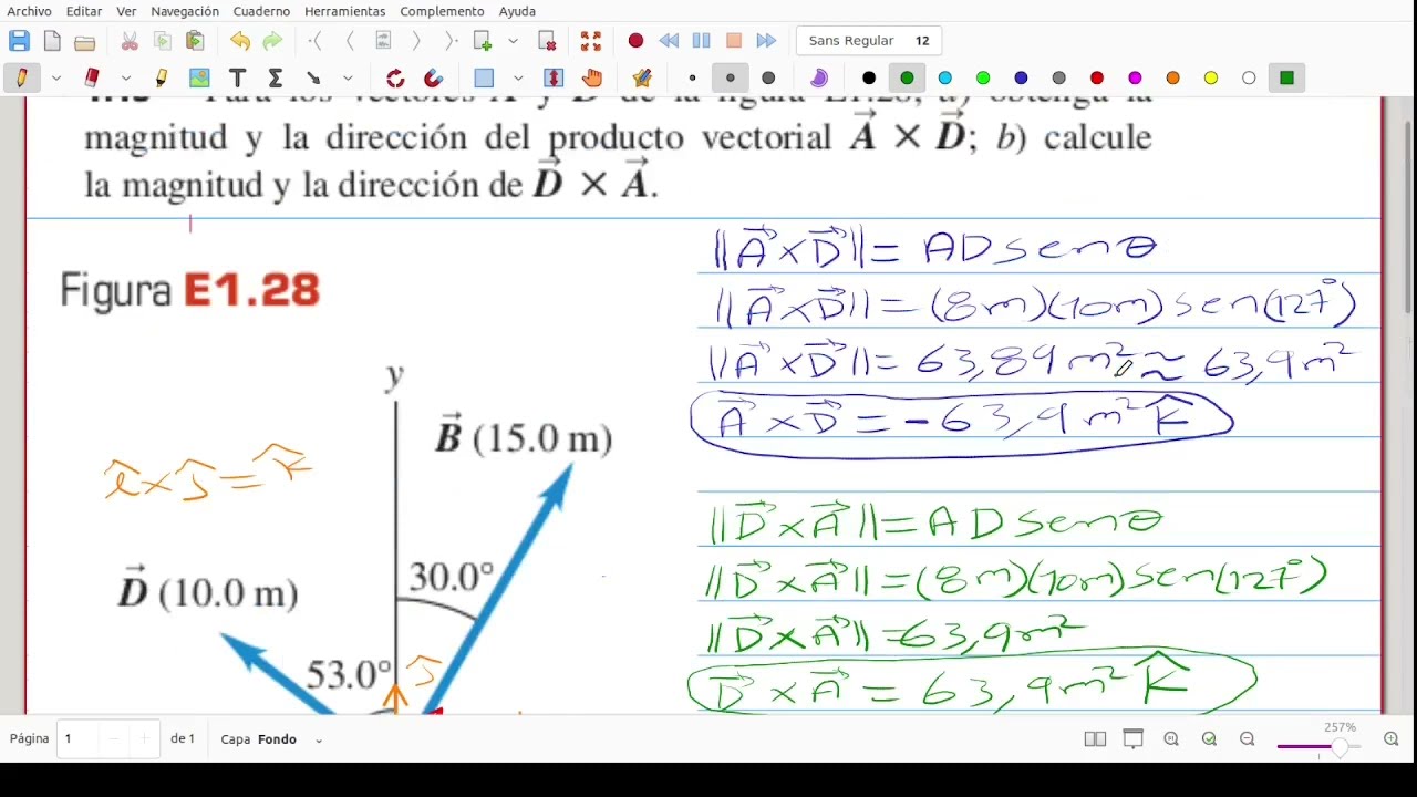 Calcular la Magnitud y la Dirección del Producto Vectorial usando la Regla de la Mano Derecha.